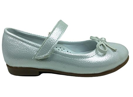 OrtopedikAL Ortaç Patik Babet Gümüş Parlak Kız Çocuk Ayakkabı Cırtlı İçi % 100 Deri 